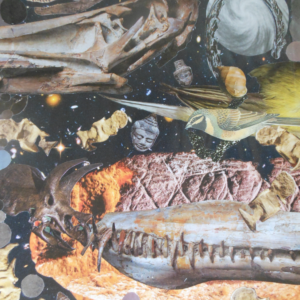 Dinosaurs in Space with Peaceful Buddhas
