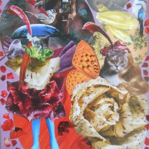 Funny Worried Cats with Flowers Birds and Lettuce